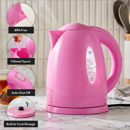 1.7L Pink Electric Tea Kettle 1100W Fast Boiling Water Heater BPA-Free KP72P