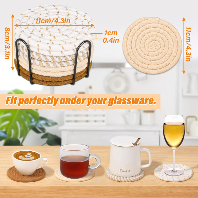 8-Piece Cotton Drink Coaster Set – Minimalist, Absorbent, 4 Colors
