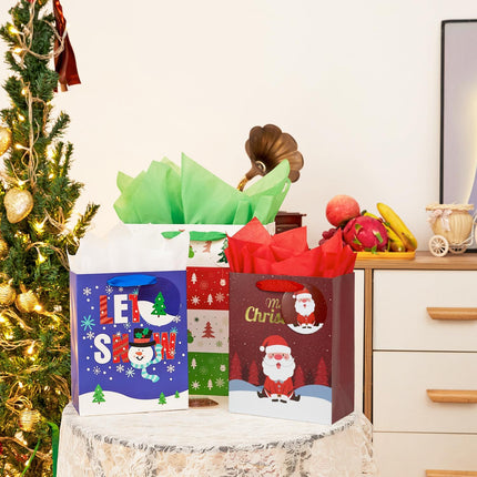 6 Pack Christmas Gift Bags with Tissue Paper Assorted Sizes and Designs