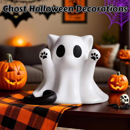 Cute Halloween Cat Ghost Statue, Mini Figurine for Home & Office Desk Decor