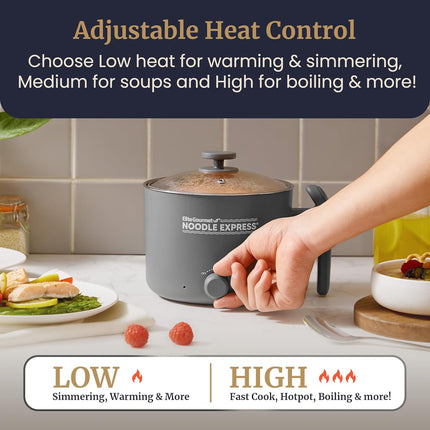 Electric Hot Pot 1.5L Stainless Steel, Ramen, Rice & Soup Cooker with Glass Lid