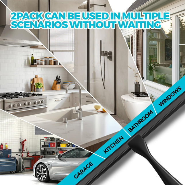 2-Pack 12-Inch Shower Squeegee – Stainless Steel Black for Glass, Windows, & Tile Walls