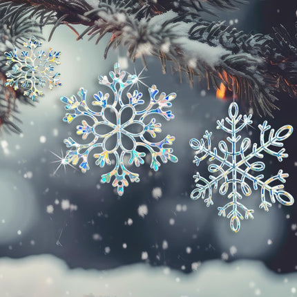 36PCS Christmas Snowflake Ornaments – Iridescent Hanging Holiday Decorations