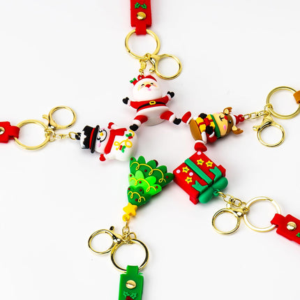 5PCS Christmas Keychain Set – 3D Santa, Tree, Reindeer & Snowman Charms