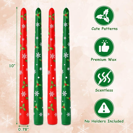 4PCS Christmas Candlesticks 10" – Unscented Table Decoration for Holidays