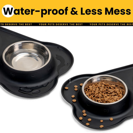Dog Bowls with Silicone Feeding Mat No Spill Stainless Steel Pet Bowl Set
