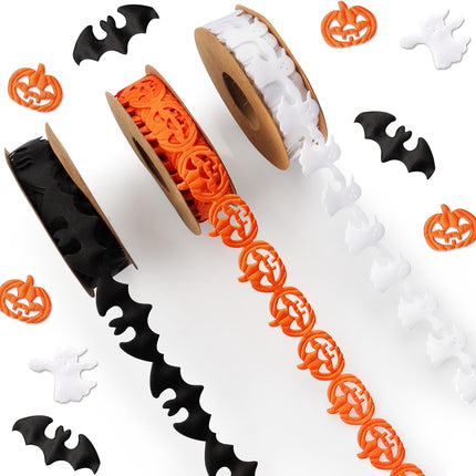 3-Roll Halloween Ribbon Set, 15 Yards, Pumpkin Bat Ghost Craft & Gift Wrapping