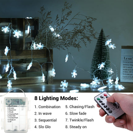 White Snowflake Christmas String Lights – 16ft 40 LED Battery Operated