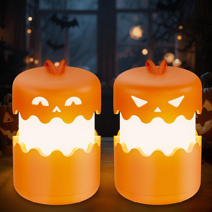 Rechargeable Collapsible Halloween Pumpkin Lantern, Jack-O-Lantern Light with Lanyard