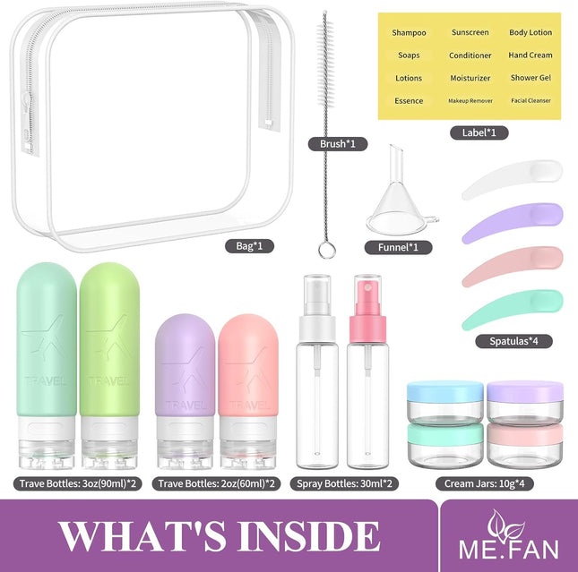18-Pack Travel Bottles – TSA Approved, Silicone, Squeezable, Bright Colors