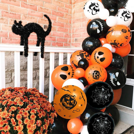 50-Piece Halloween Balloons, Black Orange White Bat Pumpkin Spider Web Party Decor