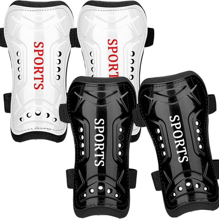 Kids Soccer Shin Guards 2 Pairs, Adjustable Anti-Slip Shin Pads for Boys & Girls
