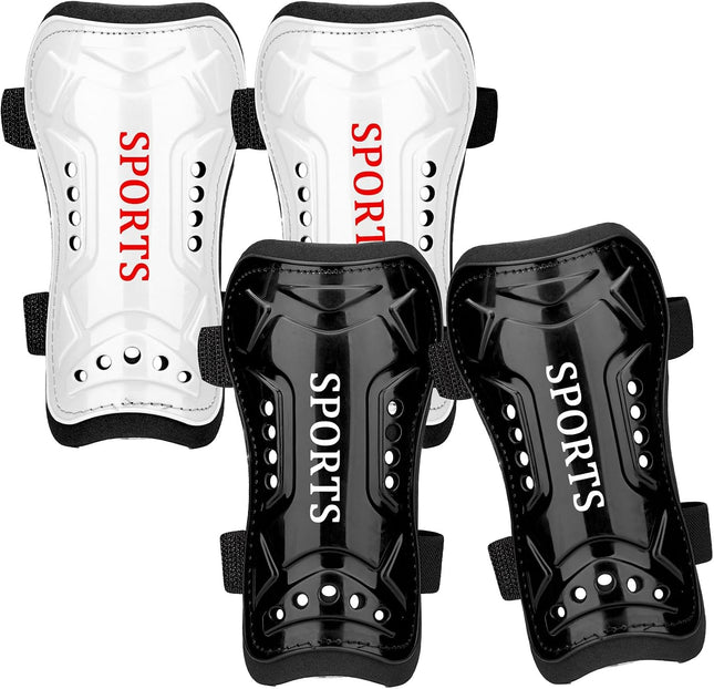 Kids Soccer Shin Guards 2 Pairs, Adjustable Anti-Slip Shin Pads for Boys & Girls