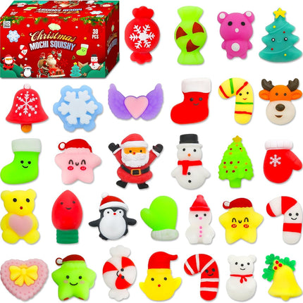 30-Pack Christmas Mochi Squishy Toys – Fun Party Favors & Stocking Stuffers
