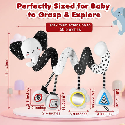 High Contrast Baby Car Seat Toys 0-6 Months Black White Spiral Stroller Sensory Toy
