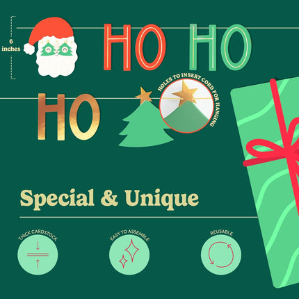 Christmas Banner "HO HO HO" – Festive Santa & Tree Garland for Xmas Decor