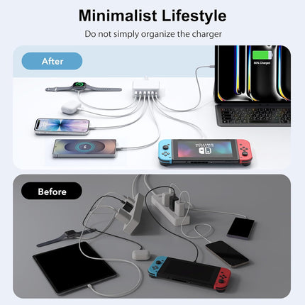 60W 6-Port USB-C Charging Station – Fast Multi-Device Charger for iPhone, iPad & Smartphones
