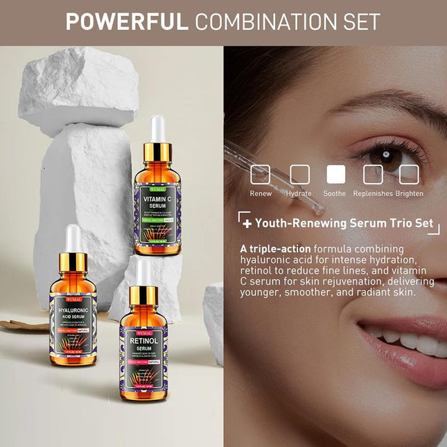3-Piece Serum Set – Brightening Vitamin C, Retinol & Hydrating Hyaluronic Acid