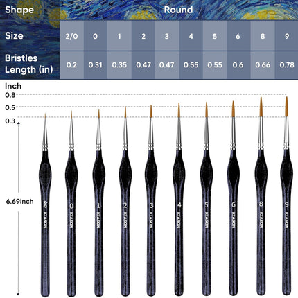 10Pcs Miniature Paint Brush Set Fine Detail Brushes for Acrylic Model Art