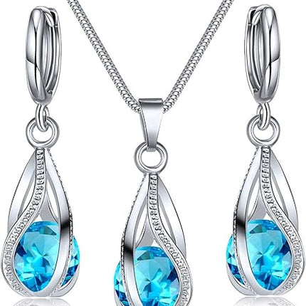 Silver Jewelry Set for Women – Rhinestone CZ Necklace & Earrings for Wedding Gifts