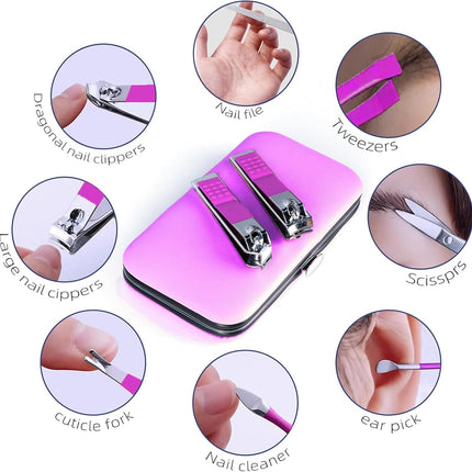 Professional 8-Piece Nail Clippers Set by RedFlow – Fingernail & Toenail Tools in Purple