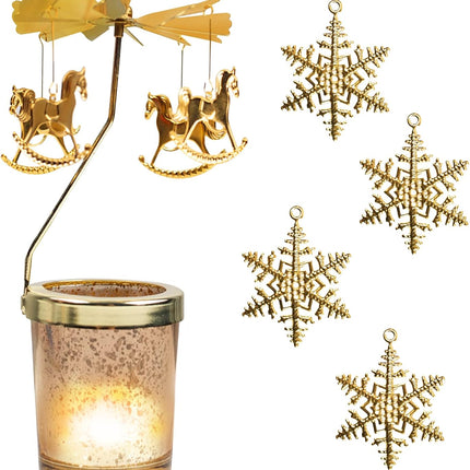 Gold Tealight Candle Holder – Spinning Snowflake Christmas Decor for Home & Gifts