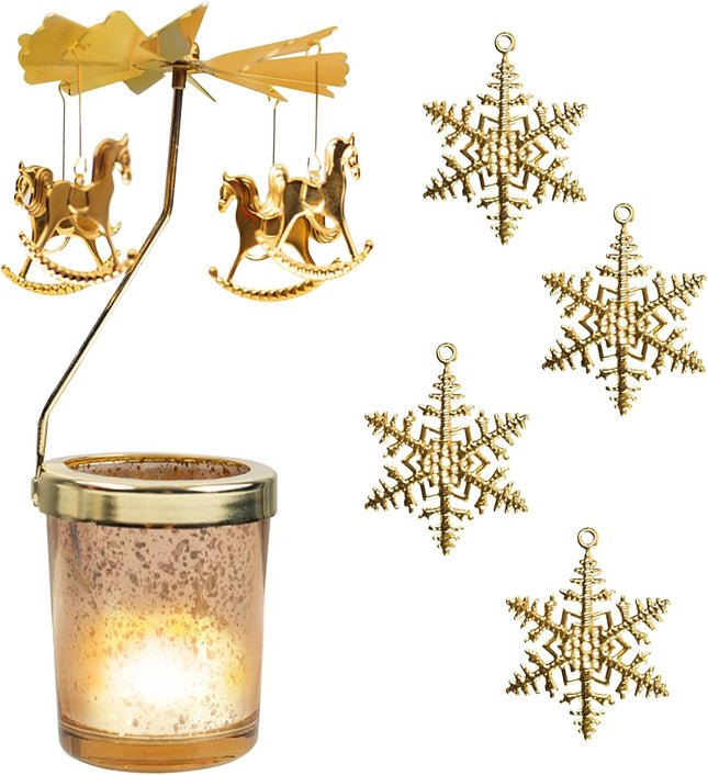 Gold Tealight Candle Holder – Spinning Snowflake Christmas Decor for Home & Gifts