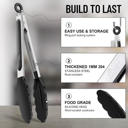 3-Piece Cooking Tongs Set – Stainless Steel, Heat Resistant, Silicone Tips