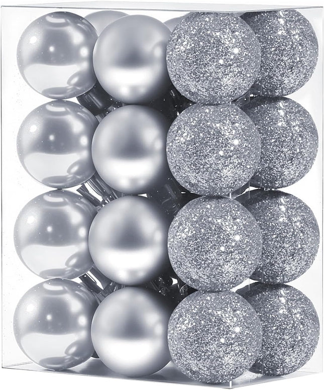 24-Pack Mini Silver Christmas Balls – Shatterproof Tree & Party Decorations