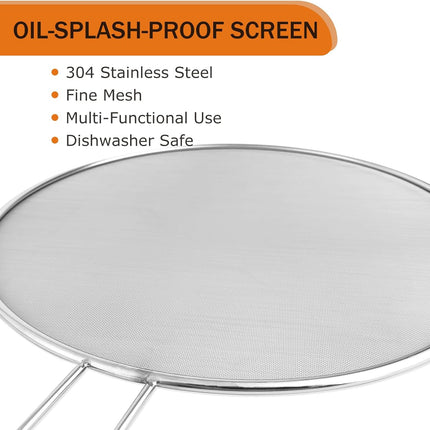 13" Stainless Steel Splatter Guard, Grease Screen for Frying Pans, Pots & Skillets