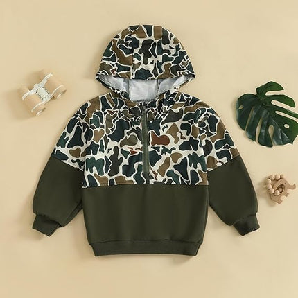 Toddler Boys Camouflage Hoodie – Half Zip Long Sleeve Pullover Sweatshirt