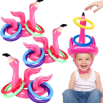 15PCS Inflatable Flamingo Ring Toss Pool Game Luau Party Decor Set