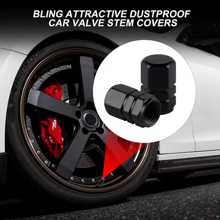 Aluminum Tire Valve Stem Caps 4PCS Black, Hexagon Wheel Dustproof Covers