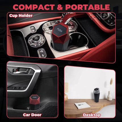 Car Trash Can with Lid, 60 Trash Bags & 2 Hooks, Small Auto Garbage Bin Organizer