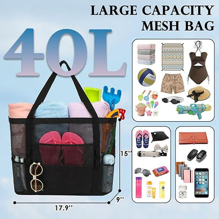 Large Mesh Beach Bag for Women Sandproof Pool & Toy Tote with Zipper Pocket Travel 2026