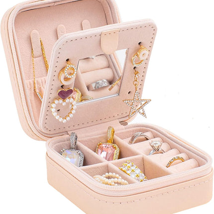 Travel Jewelry Case with Mirror – Small Jewelry Organizer Box for Women & Girls