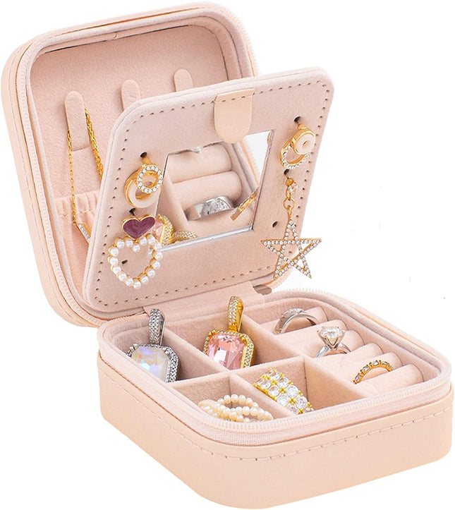 Travel Jewelry Case with Mirror – Small Jewelry Organizer Box for Women & Girls