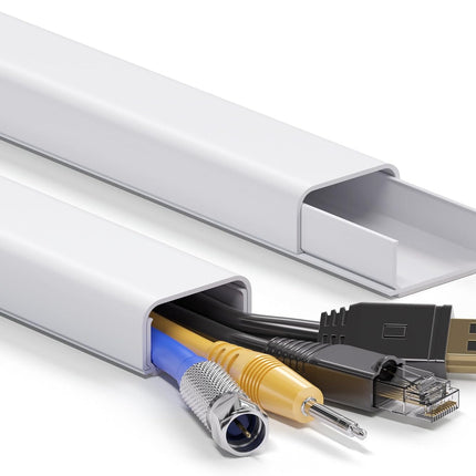 34in (2x17in) TV Cord Hiders – PVC Cable Cover Kit with Adhesive for Wall-Mounted TVs, White