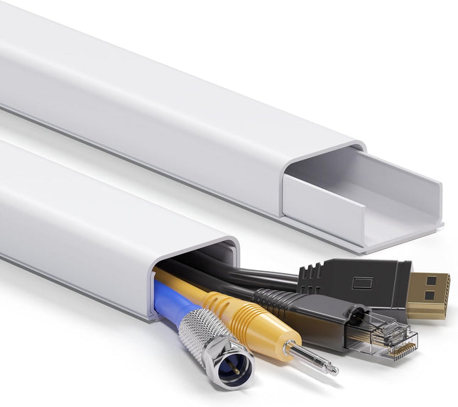 34in (2x17in) TV Cord Hiders – PVC Cable Cover Kit with Adhesive for Wall-Mounted TVs, White