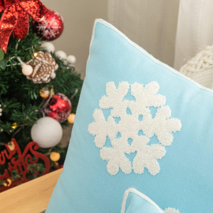 2PCS Blue Christmas Pillow Covers – 18x18 Snowflake Embroidered Cotton Decor