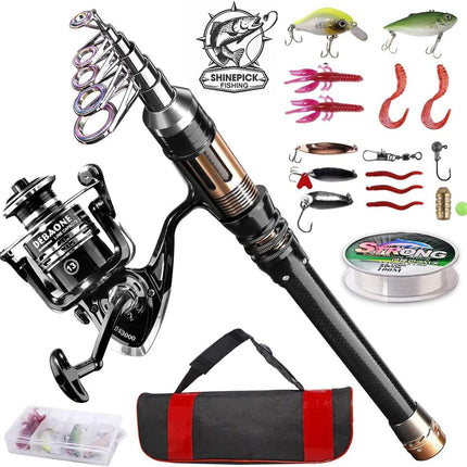 Fishing Rod and Reel Combo Kit, Telescopic Fishing Pole with Lures, Hooks & Bag