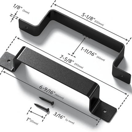 2-Pack Black Steel Barn Door Pull Handles for Sliding Doors & Cabinets