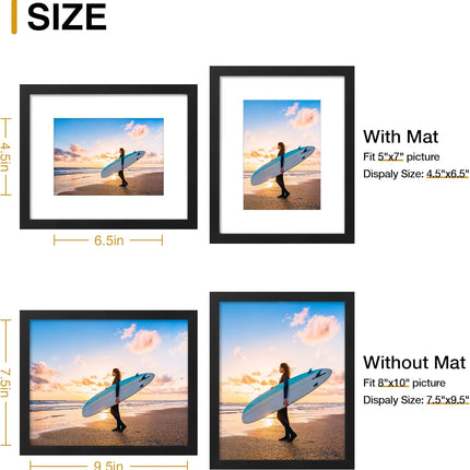 Black 8x10 Photo Frame – Wall or Tabletop, Fits 5x7 with Mat, 1 Pack