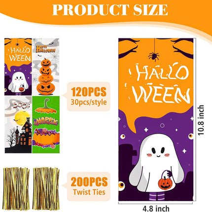 120PCS Halloween Treat Bags, Plastic Candy Goodie Bags with Twist Ties for Parties