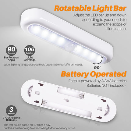 7" Motion Sensor LED Lights 3 Pack, Battery Powered, 90° Swivel, Cool White