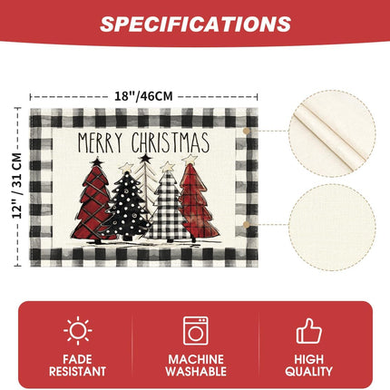 Buffalo Plaid Christmas Trees Placemats 12x18 – Set of 4 Winter Table Decor