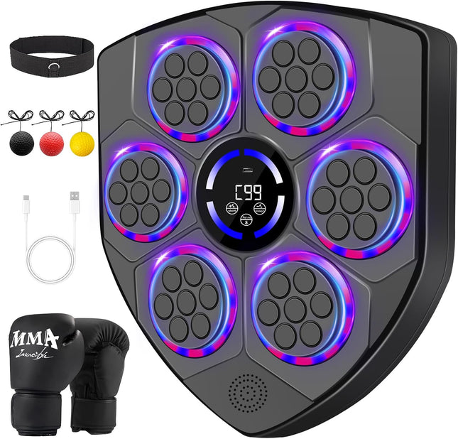 Music Boxing Machine Wall Mounted LED Trainer with Gloves for Home Gym Workout