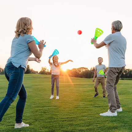 Pop-Pass-Catch Ball Game – 4 Launchers, 24 Balls, Indoor/Outdoor Kids Fun
