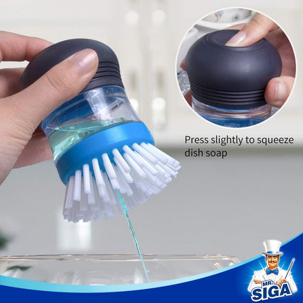 2 Pack Soap Dispensing Palm Brush Kitchen Dish Pot Pan Scrubber Blue