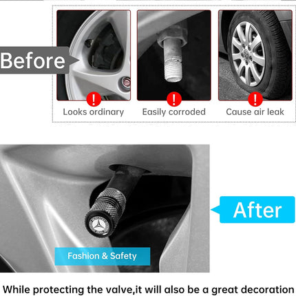 4 Pack Tire Valve Stem Caps for Mercedes-Benz AMG, Black, Corrosion Resistant